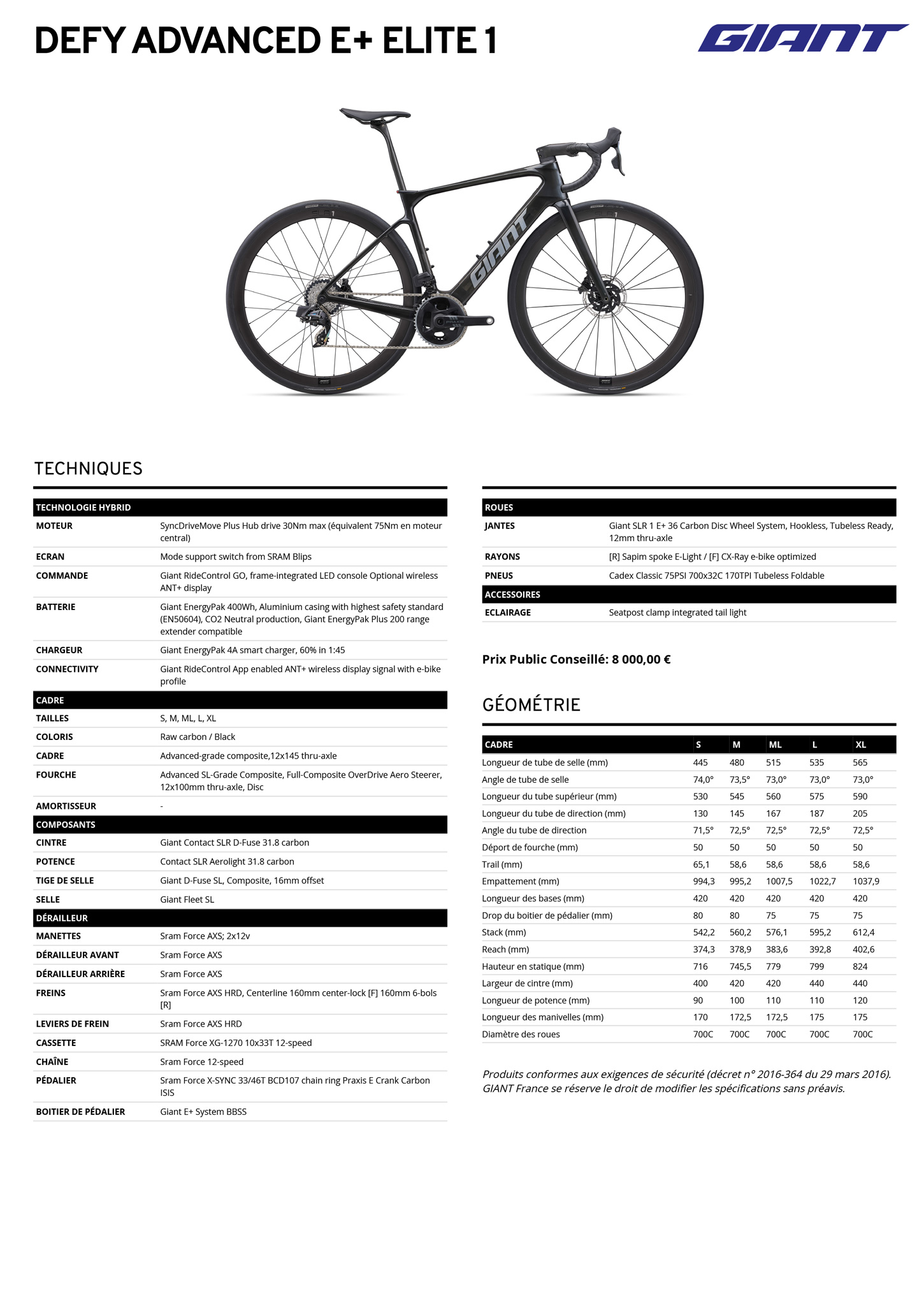 Defy Advanced E+ Elite 1 VAE course homme Giant Store Béziers